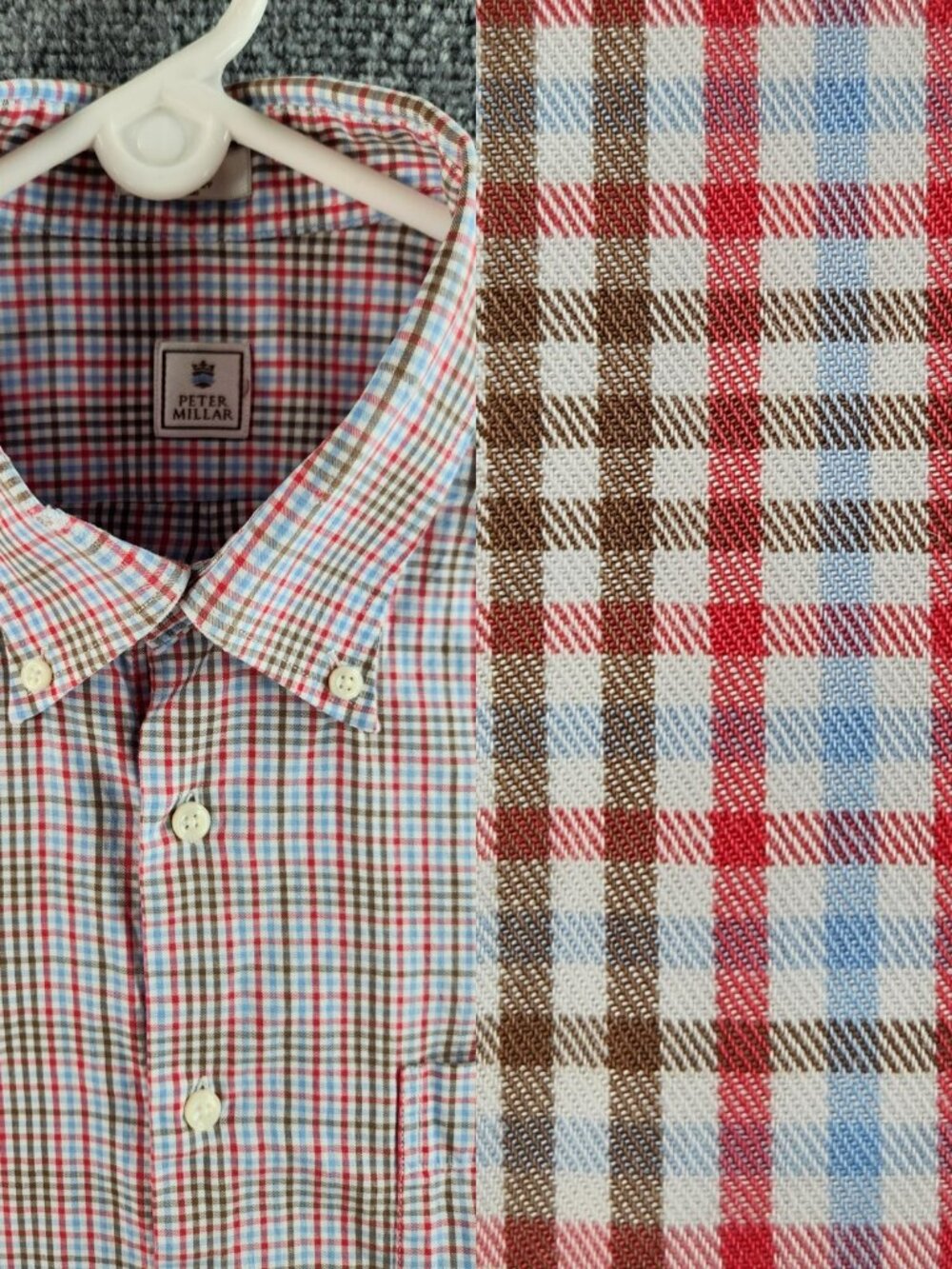 Peter Millar Men Large Multicolor Plaid Long Sleeve Button Up Shirt 100% Cotton